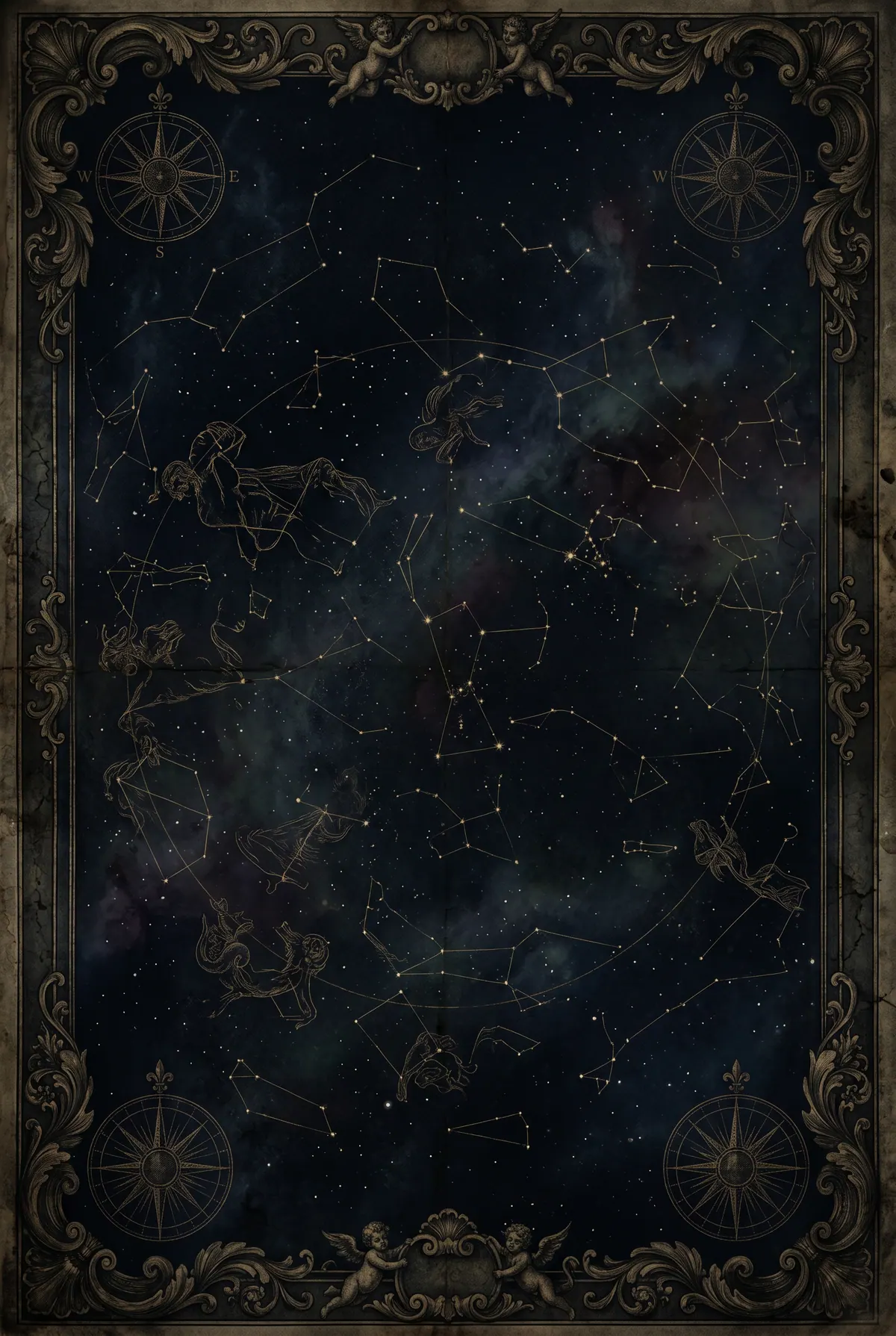 An antique star chart with constellations